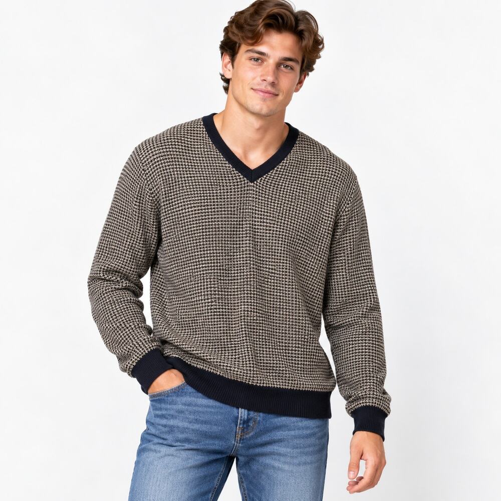 Polo Ralph Lauren Houndstooth Lambswool Sweater Men’s XL Vintage Preppy Classic
